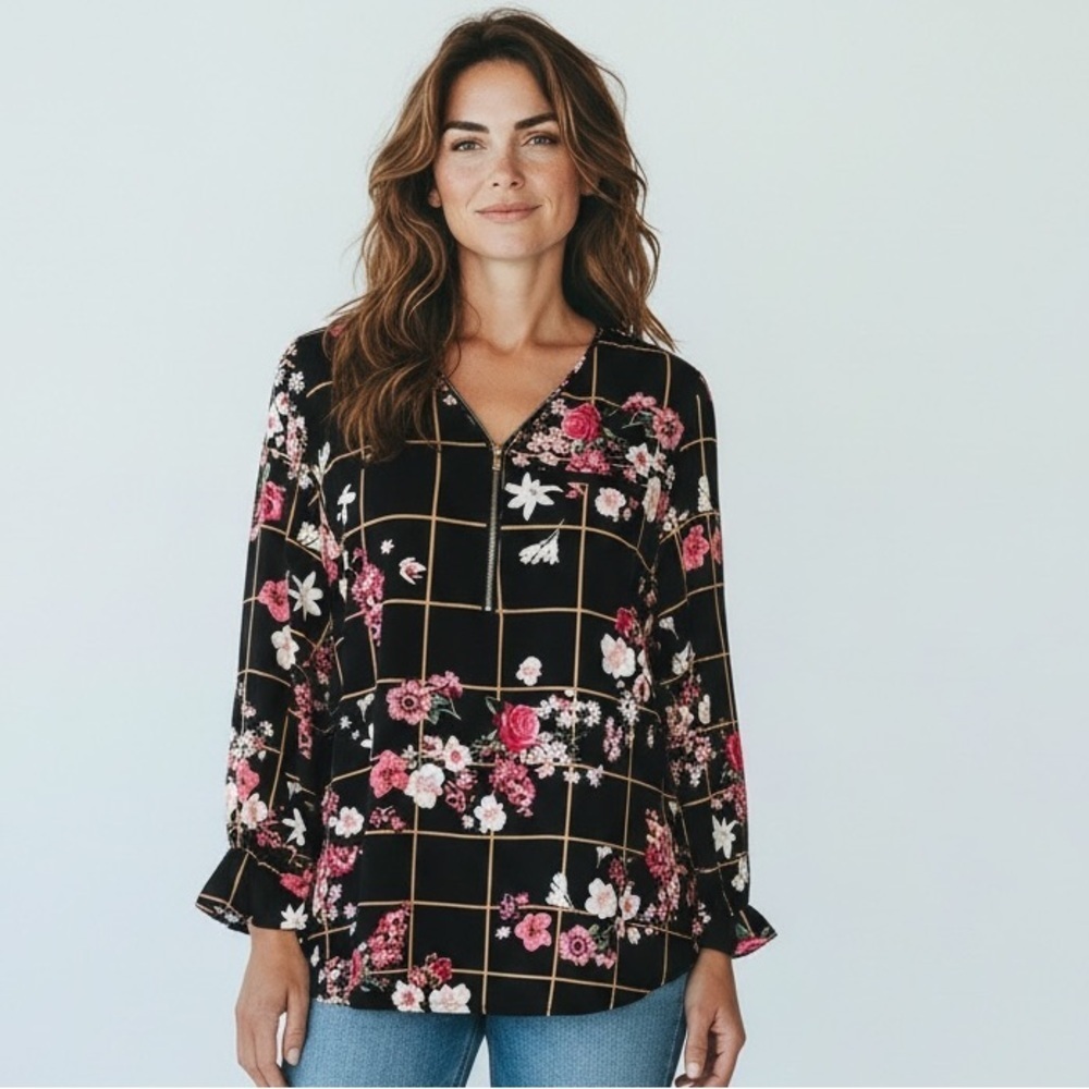 Seventh Avenue design ladies, extra large blouse, NWOT Black floral wrinkle free